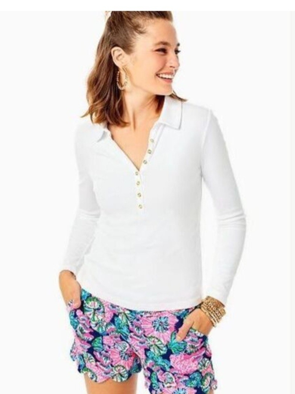 Lilly Pulitzer Reema White Long-Sleeve  Top
